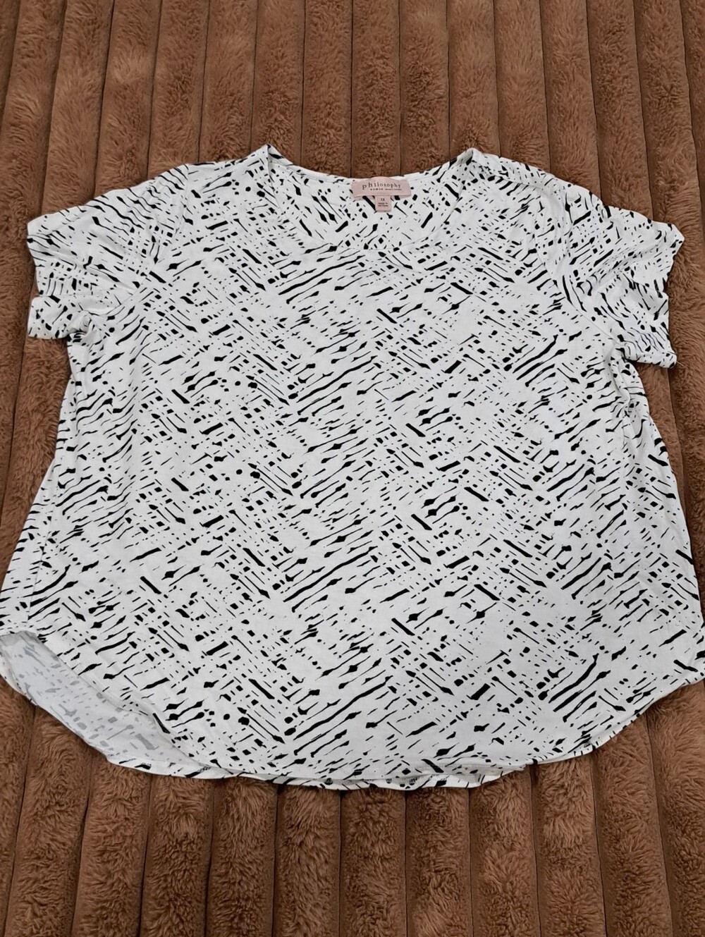 Philosophy Republic Womens Short Sleeve Black White Blouse Size XL